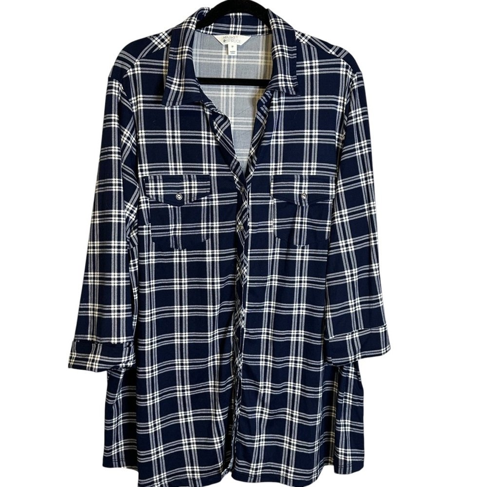 Market & Spruce Plaid Tunic Shacket Button Front Boyfriend Grunge Cottage 3X